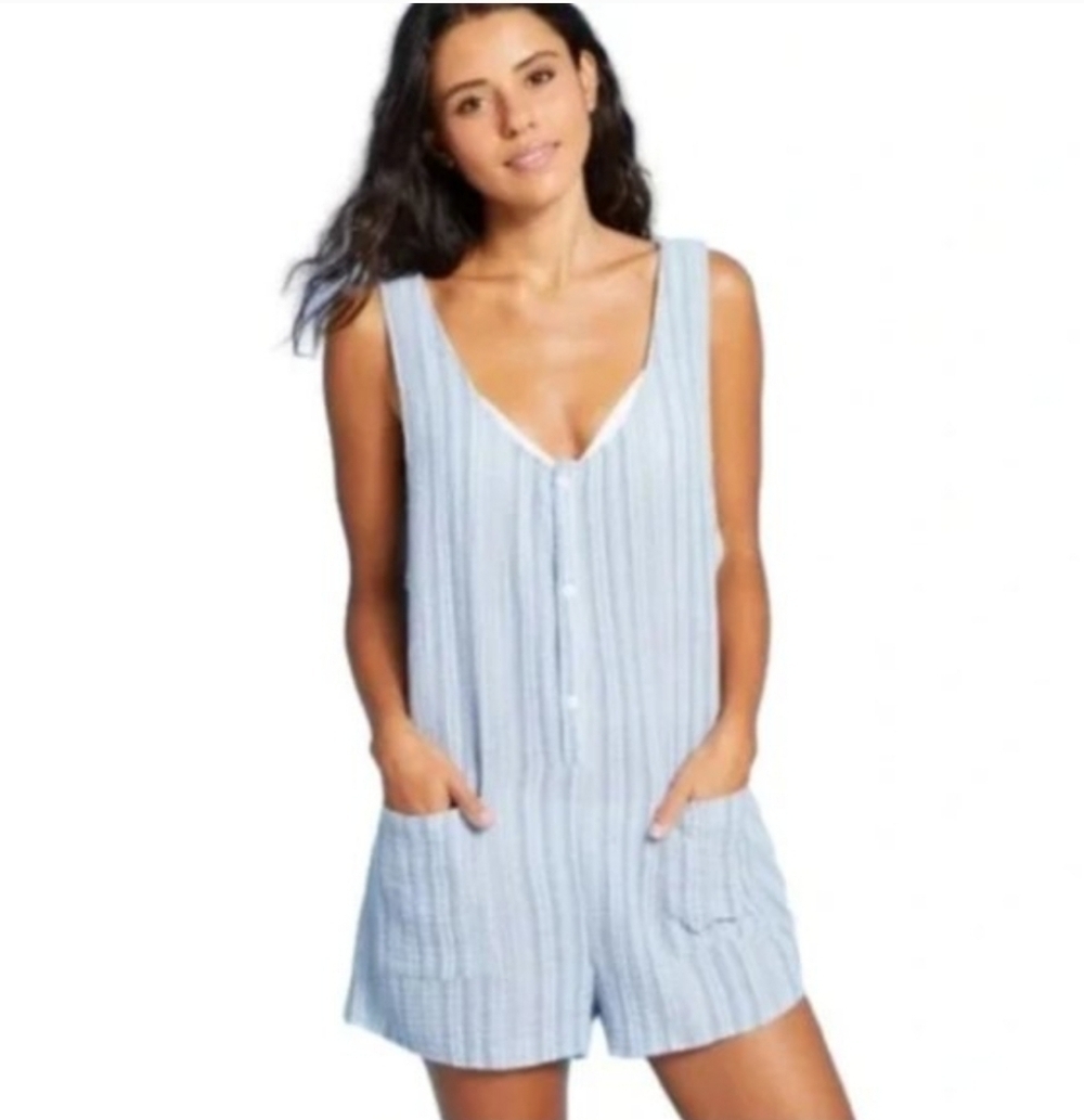 Xhilaration Blue Striped Romper Soze Large